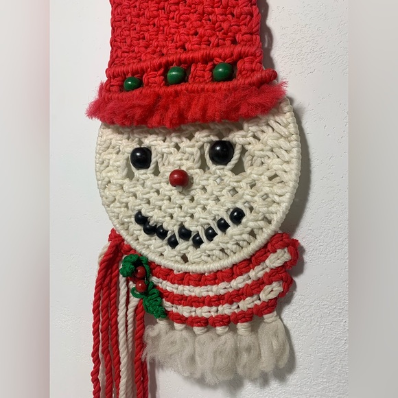 Vintage Macrame Snowman Wall hanging Decor - boho - Picture 2 of 7